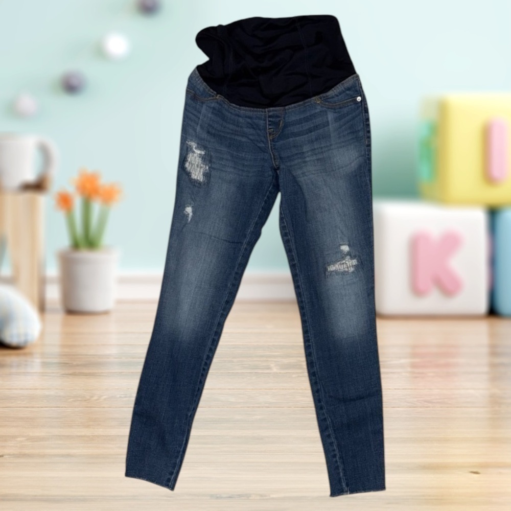 Isabel Womens Maternity Blue Distressed Jeggings  Tapered Leg Size 4